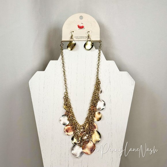 Vintage Jewelry - Vintage Chunky Multicolor Plate Necklace w/ Plate Earrings Set